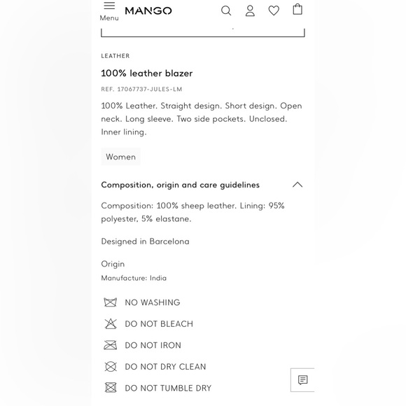 Mango 100% LEATHER BLAZER | size SMALL | | BLACK MINIMALIST OVERSIZED - Picture 10 of 16